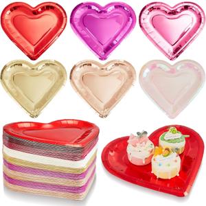 Ziliny 150 Pcs Valentines Day Paper Plates Heart Shaped Disposable Plates 10.6 Inch Dessert Dinnerware Plates Decorative Tableware for Valentines Day Wedding Birthday Grad Party, 6 Color