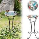 LEIFIDE 23 inch Metal Bird Bath for Outside Birdbath Bowl Topper with Foldable Pedestal Metal Stand Hummingbird Pattern Bowl Freestanding Birdbaths Birdfeeder for Outdoors Patio Yard Lawn Decor