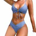 Meetall Blue High Cut Triangle Bikini Set Swimsuits for Women Sexy Cheeky String Brazilian Bathing Suits Two Piece, Size XL