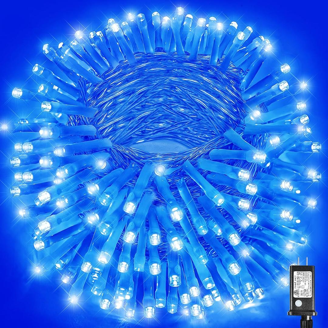300 LED Blue Christmas Lights Outdoor Waterproof, 100ft Extra Long Blue String Lights 8 Modes Plug in Twinkle Fairy Lights with Timer for Indoor Outside Bedroom Christmas Tree Party Decorations