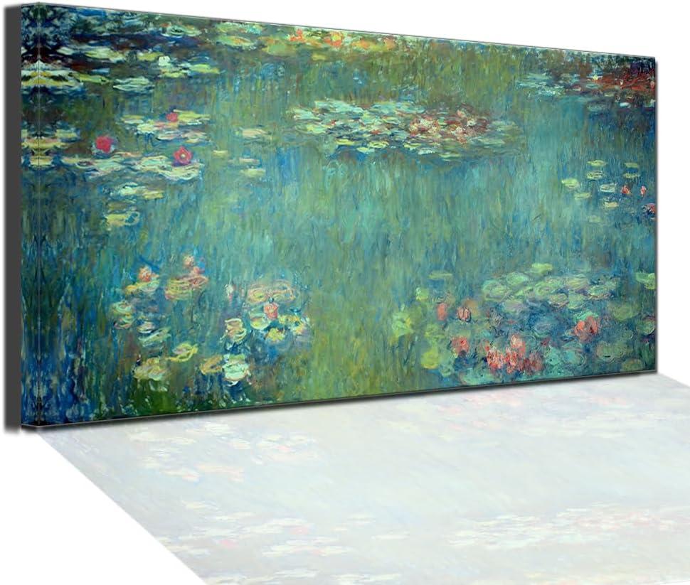QBQT Water Lilies by Claude Monet Living Room Wall Art Oil Painting Canvas Print Garden Flowers Extra Large Artwork for Home Bedroom Office Lounge Decor Frame 20x40inch