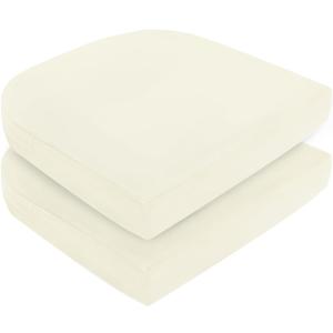 Topotdor Outdoor Chair Cushions for Patio Furniture, Waterproof Patio Chair Cushions Set of 2, Indoor/Outdoor Round Corner Chair Seat Cushion with Ties, 17"x16"x2", Cream