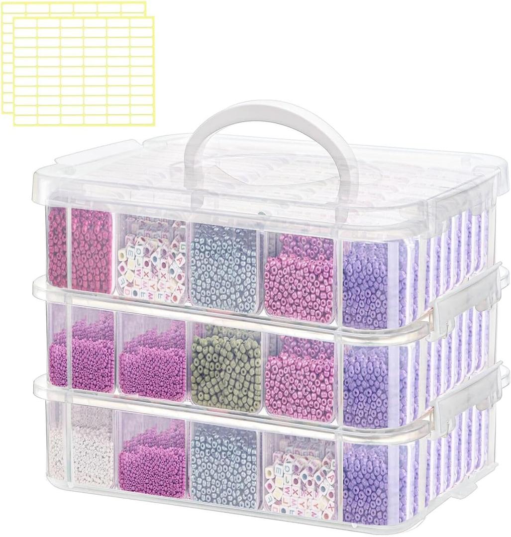 120pcs Bead Storagebead organizer boxes,3-Tier bead organizer boxes and craft storage boxes,Bead storage Stackable portable box,DIY Jewelry Craft Nails, Bracelets, Jewelry, (120pcs 2.09 x 1.57 x 0.8)