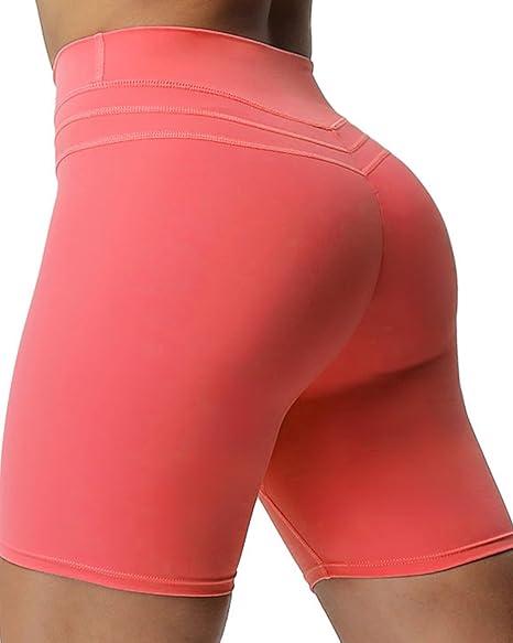 High Waisted Biker Shorts for Women-5" Tummy Control Fitness Athletic Workout Running Yoga Gym Shorts Size L (Spiced Coral)