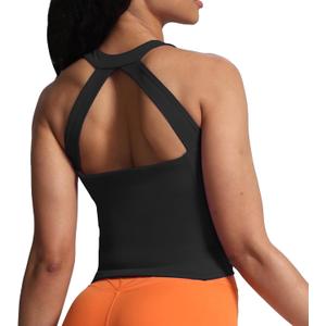 Aoxjox Crop Tops for Women Mid-Length Longline Workout Sports Kennedy Training Tank (Medium, Black)
