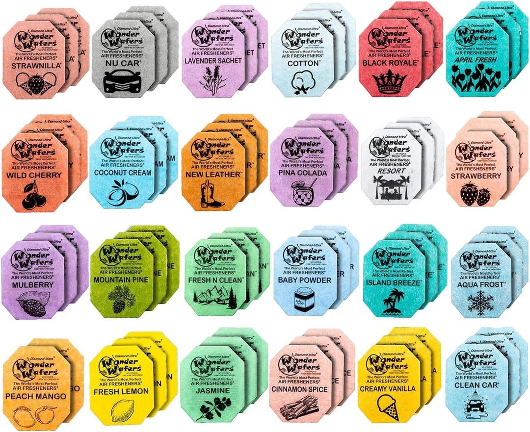 Wonder Wafers Car Air Freshener Wafers Variety Pack of 72 - Individually Wrapped Air Fresheners - 24 Scents Car Fresheners (72 Pack 24 Scents)