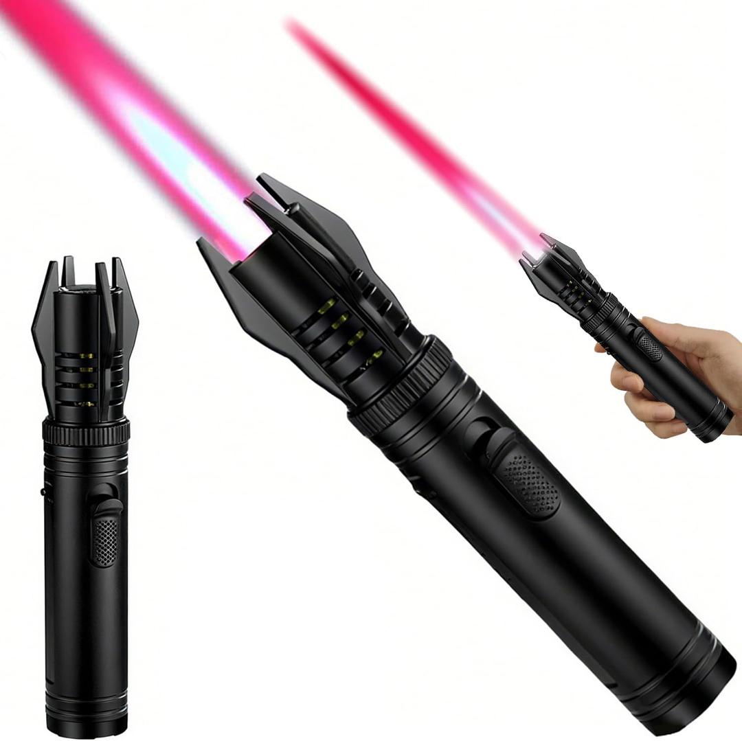 Torch Lighter, Refillable Butane Windproof Jet Lighter with Safety Lock & Adjustable Flame for Cooking, Camping, BBQ, Baking, Kitchen, Outdoor (No Gas Included) - Black