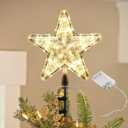 Christmas Tree Topper Star Light up, Xmas Holiday Decorations Treetopper with LED Twinkle Lights, Holder Clips on Artificial Real Trees, Gold New Year Ornaments Battery Powered for Place Anywhere