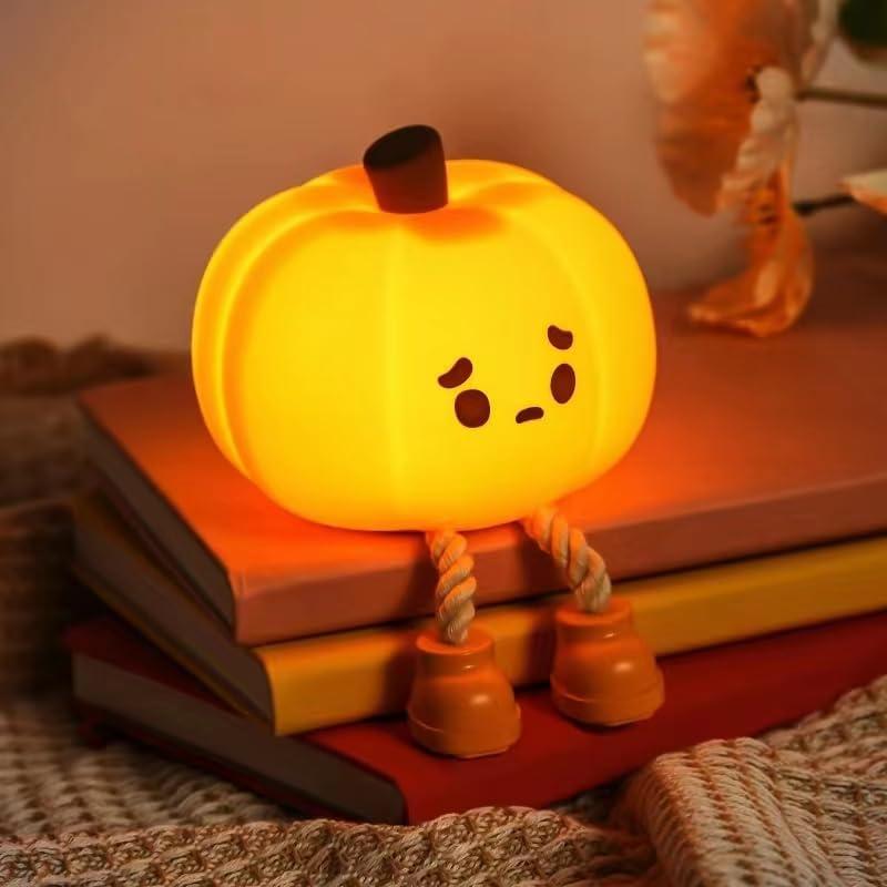 Pumpkin Night Light, Cute LED Lamp, Silicone Dimmable Nursery Nightlight for Kids, Silicone Rechargeable Bedside Touch Lamp, Funny Office Desk and Halloween Decor for Women and Kids