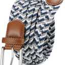 CHAOREN Men's Belt - Braided Stretch Golf Belt for Men 1 3/8"- Gift for Golf Pants Casual Shorts Jeans (Navy White Grey)