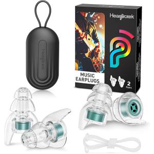 Hearprotek Concert Ear Plugs, 2 Pairs Reusable High Fidelity Musician Ear Plugs, 23db Noise Reduction, Green Silicone Earplugs for Concerts, Festivals, DJs, Nightclubs, Drumming, Parties