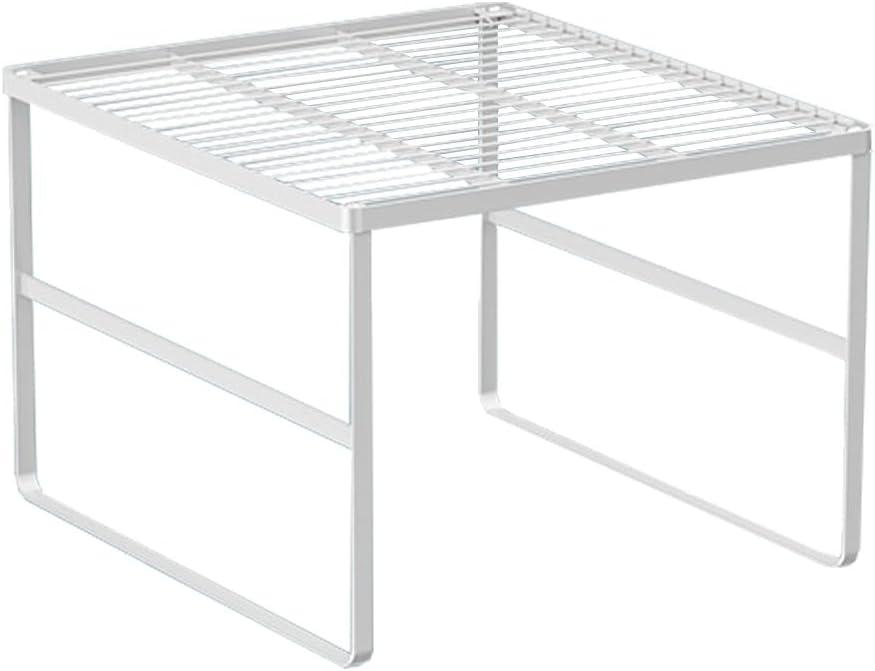 Kitchen Cabinet Storage Shelf Stackable Wire Spice Rack Organizer Heavy Duty Space Saver for Bathroom Bedroom Closet Laundry Room Office Countertop - White, Pack 1