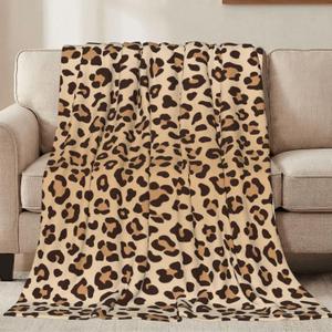 Leopard Print Throw Blankets All Season Ultra Soft Warm Fleece Blanket for Home Bed Sofa Couch Chair Outdoor Travel Camping 50x40 Inch