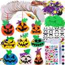 Winlyn 63 Sets Halloween Craft Kits Fall Crafts DIY Wooden Pumpkin Ornaments Decorations Art Sets Unfinished Wood Pumpkins Halloween Stickers for Kids Art Project Home Classroom Party Activities