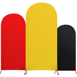 Birthday Party Decoration, Set of 3 Theme Print Arch Cover Spandex Fitted Wedding Arch Stand Covers for Birthday Party, 4ft, 5ft, 6ft (Red, Black, Yellow)