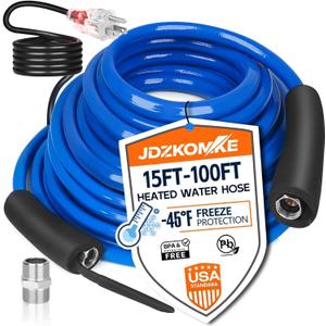 75FT Heated RV Water Hose - Freeze Protection Down to -45F, Heavy-Duty PVC & Brass Fittings, 1/2" ID Lead-Free Hose for Camping/Poultry Farms Auto Accessory