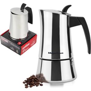 Magefesa Balance 6Cup Stainless Steel Espresso Moka Pot – Classic Italian Coffee Maker with Bakelite Handle & Knob – Greca Coffee Maker Compatible with All Types of Stovetops including Induction