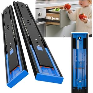 Push to Open Soft Close Drawer Slides 1 Pair 10 12 14 16 18 20 22 24 Inch 100 LB Load Capacity Side Mount 2/3 Full Extension Cabinet Runner Ball Bearing Kitchen Dresser GlideBlack, 10inch