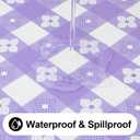 Rectangle Vinyl Table Cloth, Waterproof Elastic Fitted Tablecloth with Flannel Backing, Plastic Table Cover for Picnic, Camping, Outdoor (White & Lavender, 30"x72")