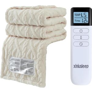 Heated Blanket Electric Blanket, 62"84" Heating Blanket, 5 Heating Level, 1-12 Hour Auto Off, Intelligent Overheat Protection (Beige)