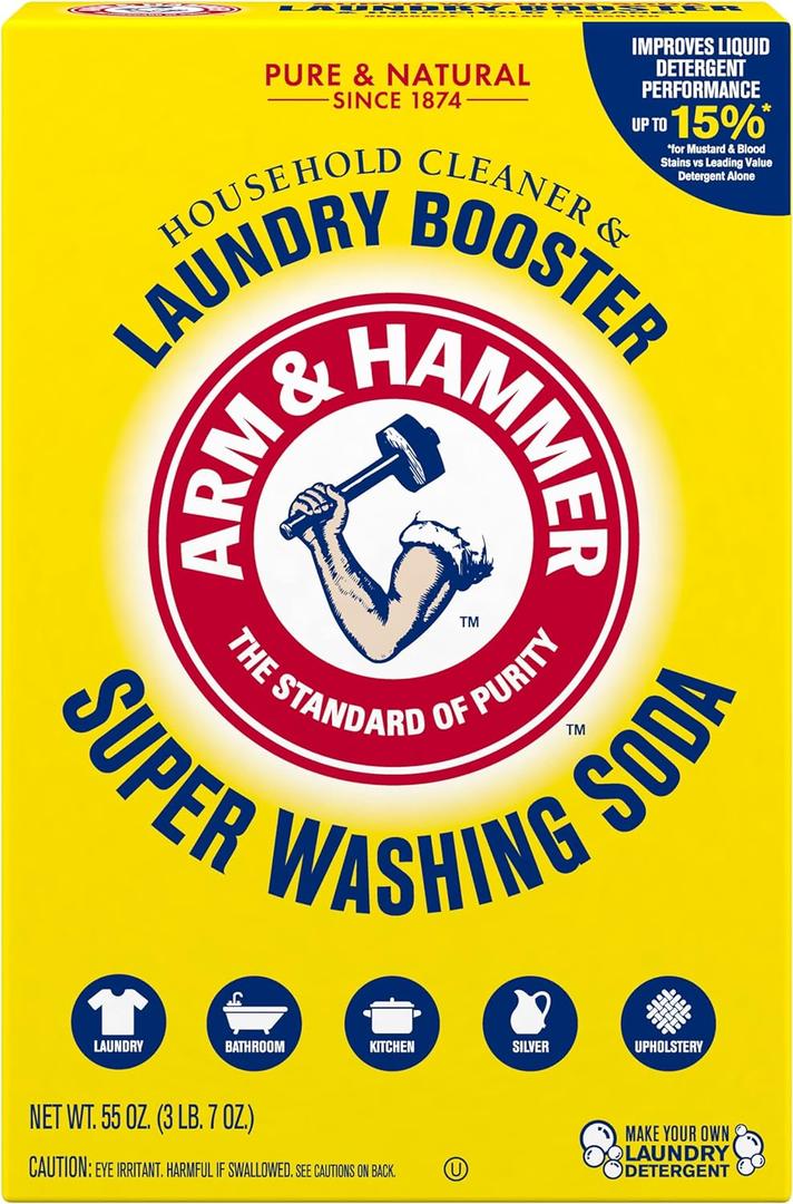 ARM & HAMMER Super Washing Soda Household Cleaner and Laundry Booster, 55 oz Box (55 Ounce (Pack of 1), Multi