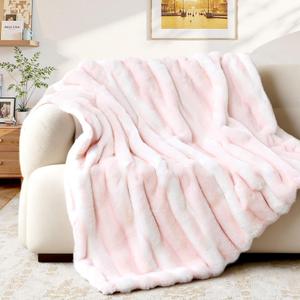 Plush Faux Rabbit Fur Throw Blanket – 850GSM Thick & Warm, Ultra Soft Fluffy Blanket for Couch, Bed, Sofa, Ideal Gift for Women, 50" × 60", Pink