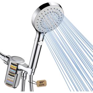 FASDUNT Shower Head with Handheld, Filtered Shower Head with 80" Extra Long Hose, 20-Stage Filter for Softening Hard Water to Improve Hair and Skin Problems (Premium Chrome)
