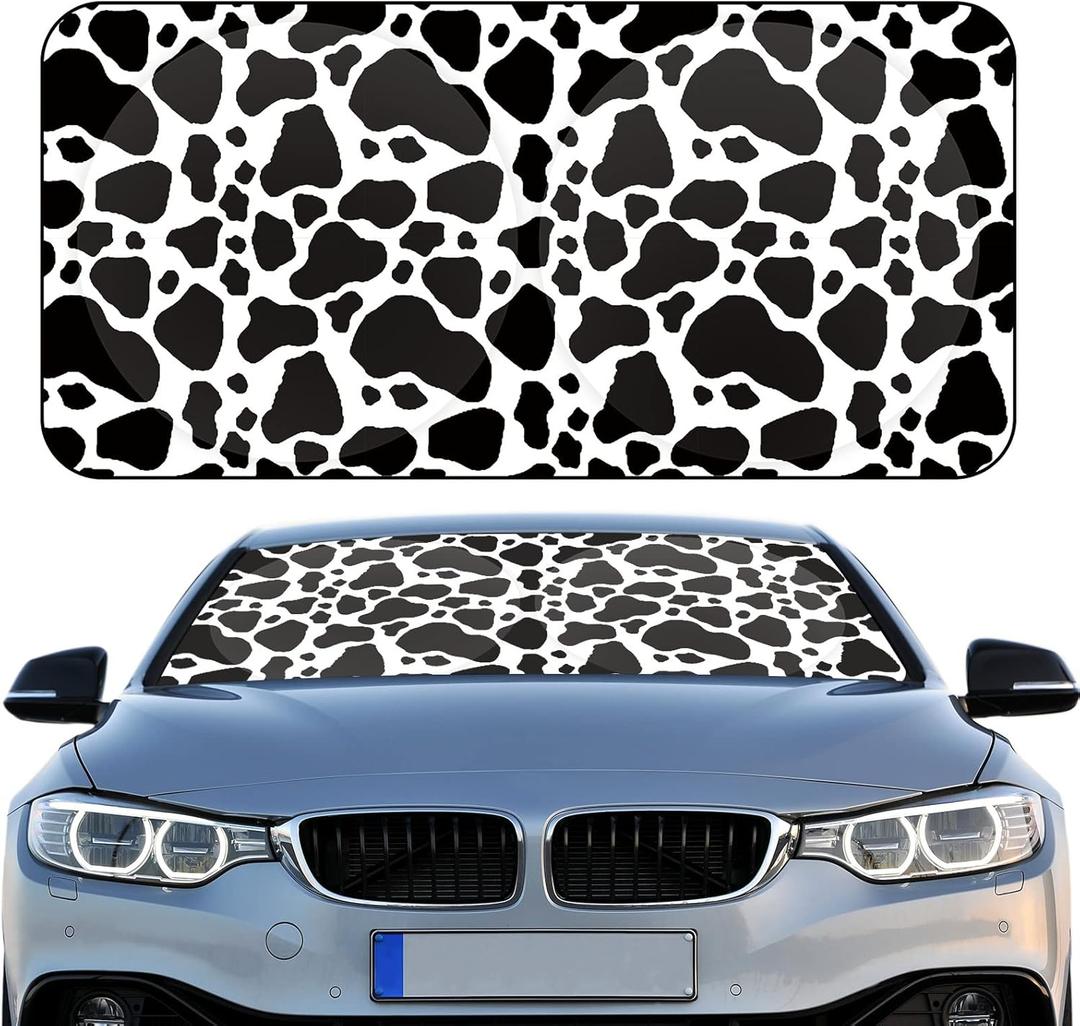 Windshield Sun Shade Foldable Car Front Window Covers for Car Accessories Sun Heat UV Rays Visor Protector Protection for Universal Cars SUV Truck(Cow Print)