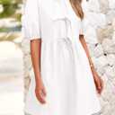 PRETTYGARDEN Womens 2025 Summer Casual Short Sleeve Dresses A Line Bow Tie Front Babydoll Loose Cute Mini Dress with Pockets (White,Medium) (White, M)
