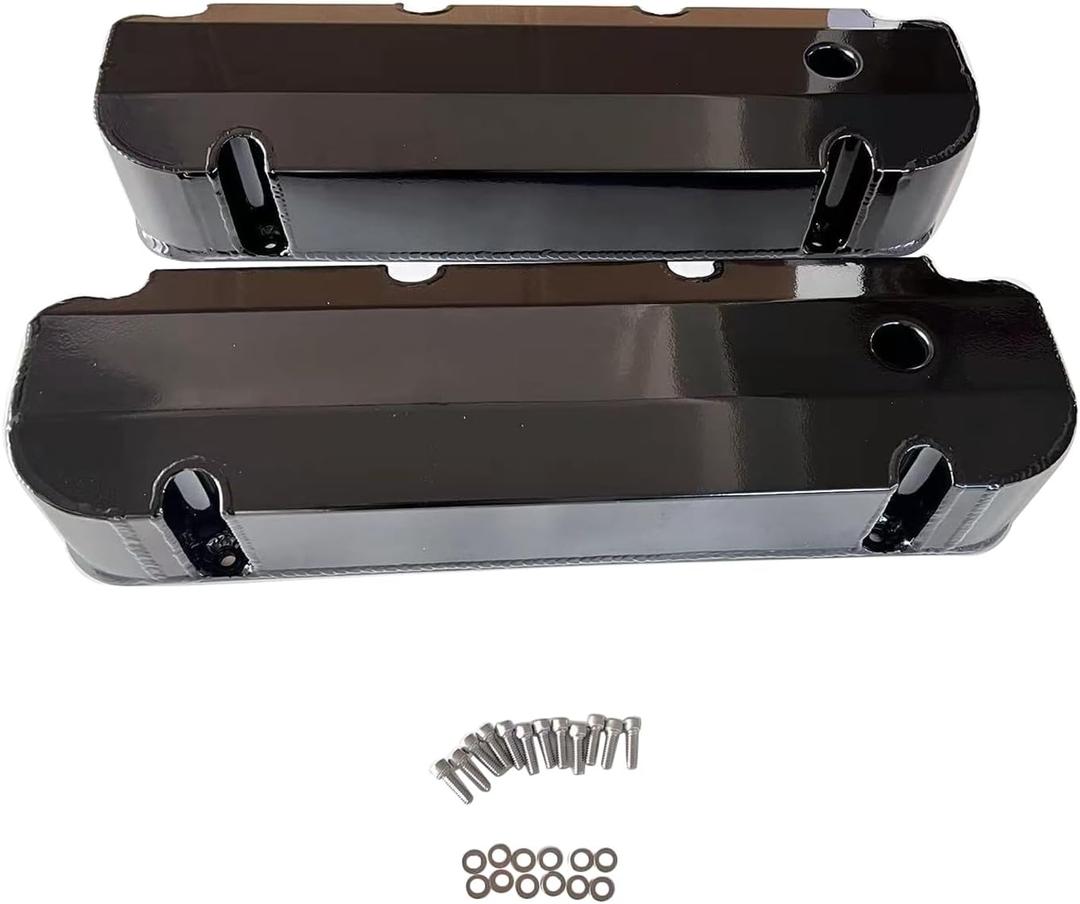 1 SET SHLPDFM Black Valve Covers W/Hole Fabricated Aluminum Tall Valve Covers Short Bolts 1/4 Billet Rail Compatible with Big Block Ford 429 460