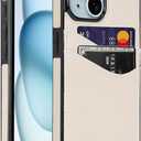 for iPhone 13/14/15 Case with Card Holder Soft Leather Wallet Case Protective Shockproof Hard Cover for Women Girls (Beige)