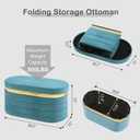 30.7 Inches Oval Ottoman Bench with Storage, Velvet Folding Footrest Ottoman, Soft Seat Cushion for Living Room, Entryway, Bedroom, Blue, 30.7"D x 15"W x 15"H