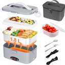 Electric Lunch Box with 3 Temperature Levels, 100W Fast Heating heated lunch box, 12V/24V/110V 1.8L Portable Food Warmer for Office, Car, and Truck, Includes Upgraded Bag & Extra CompartmentsGrey (Gray)