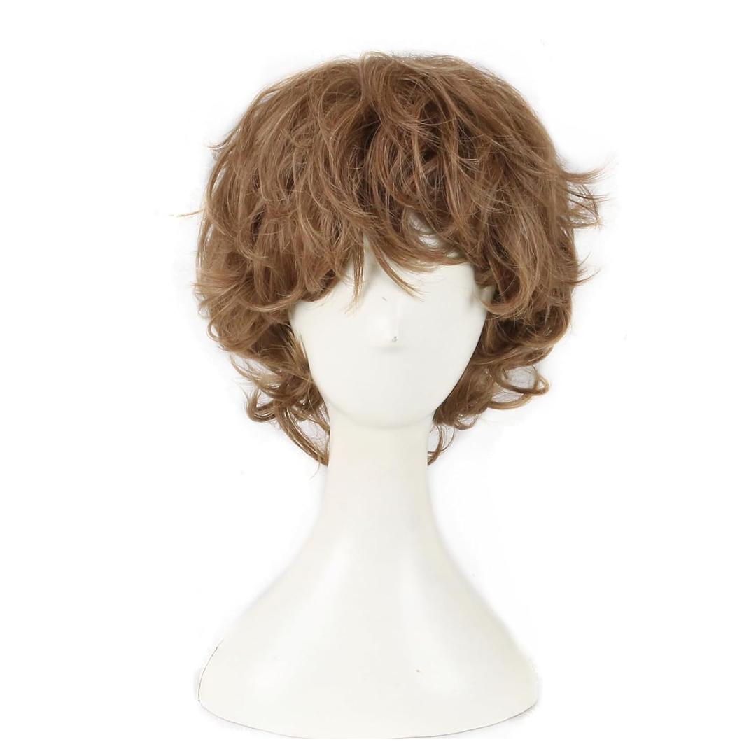 Men's Wig Short Brown Natural Wave Fluffy Christmas Halloween Heat Resistant Synthetic Cosplay Costume Wigs