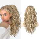SEIKEA Ponytail Extension, 20" Lightweight Fluffy Drawstring Ponytail, Long Wavy Curly Multi-layered Clip in Hair Extensions, Natural Soft Synthetic Hairpiece, Dark Blonde/White Blonde