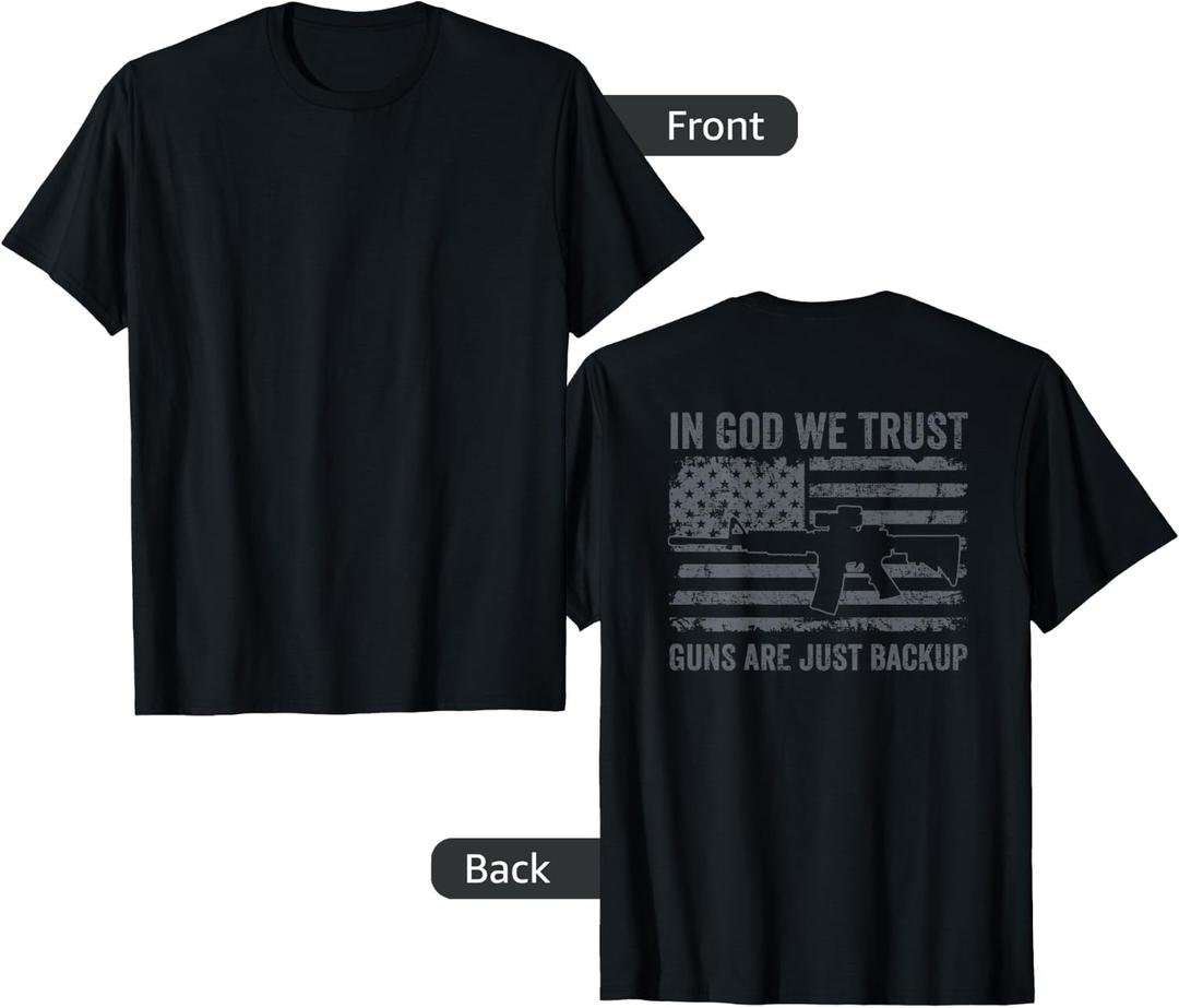 in God We Trust Guns are Just A Backup - Funny Gun - ON Back T-Shirt (Blue, XXL)