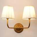 Vintage 2-Lights Fabric Wall Sconce with Cream White Pleated Cloth Shade, Industrial Double Arm Wall Lamp Fixture for Bathroom Bedroom Living Room Hallway