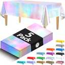 5 Pack Premium Iridescent Tablecloth - Plastic Foil Tablecloth 108 x 54 - Holographic Plastic Table Cloth - Decorative Rectangle Party Tablecloth - Disposable Table Cloths Iridescent Party Decorations