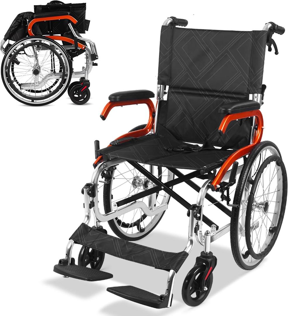 Ultra Lightweight Wheelchair for Adults (Only 24LB) - Portable Foldable Travel Wheelchair for Seniors, Self-Propelled Wheel Chairs, Manual Wheel Chair with Ergonomic Push Rim