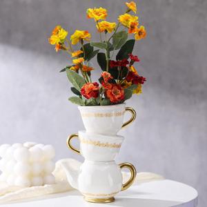 Tioncy Mini Teacup Bud Vase 5" Wonderland Tea Party Decorations Antique Vintage Kitchen Decor Whimsy Ceramic Vase Tea Party Favor for Wedding Gift Birthday Bridal Showers Home(1 Pcs) (Classic)