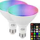 FTL PAR38 LED Color Changing Flood Light Bulb with Remote Control, Dimmable RGB Colored Light Bulbs 14W=100W, 30 Colors, Timer, 2700K-6000K, Outdoor Spotlight Bulbs for Recessed Can Lighting 2-Pack