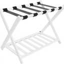 Luggage Rack, Folding Luggage Rack for Guest Room, Bamboo Suitcase Stand with Unique Magnetic Locking, Luggage Stand with Storage Shelf for Hotel, Bedroom, Guest Room, White, WT01XLG1