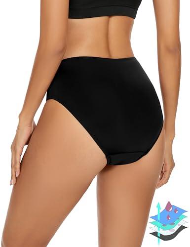 Leovqn Period Swimwear Leakproof Menstrual Bikini Waterproof Bottom UPF 50+ Swim Brief Light Flow - Teens Girls Women_ Black_ S