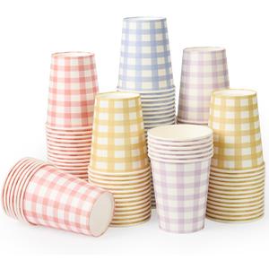 120pcs 9oz Gingham Party Paper Drinking Cups, 4 Colors Disposable Plaid Paper Cups Checkered Cups for Wedding Birthday Decoration Fiesta Baby Shower Picnic