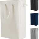 Odonata Slim Laundry Hamper Handles Collapsible Laundry Basket Thin Dirty Clothes Basket Narrow Laundry Bag Foldable Dirty Hamper 45L (Beige)