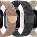 BELONGME 3 Pack Mesh Loop Compatible with Apple Watch Bands for Women Men 40mm 41mm 38mm 42mm 44mm 45mm 49mm 46mm Series 11 10 9 8 7 6 5 4 Ultra3 SE3 2, Stainless Steel Metal Magnetic Strap for iWatch