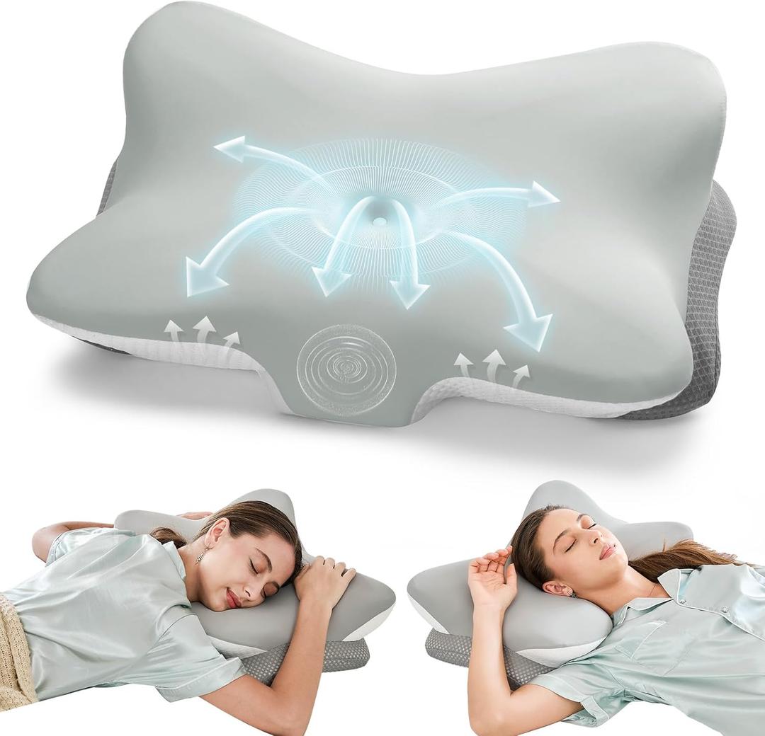 Ergonomic Memory Foam Cervical Pillow for Neck Pain Relief - Contour Design with Dual Heights for Side/Back/Stomach Sleepers with Washable Breathable Pillowcas