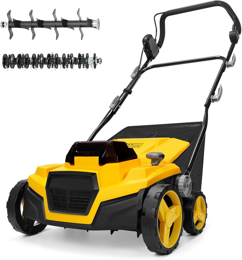 40V 15" Brushless Cordless Electric Dethatcher and Scarifier Compatible with Dewalt 20V Battery(Tool Only), w/12Gal Thatch Collection Bag, 5-Depth Adjustment, Quick-Fold, Walk Behind for Lawn Care