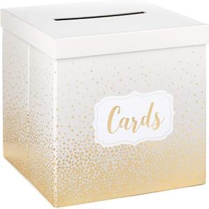 Hallmark 10" Elegant Card Receiving Box (Pearl and Gold Dots) for Weddings, Graduations, Retirements, Birthdays, Open Houses, Anniversaries