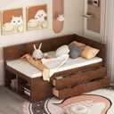 Merax Wooden Twin Size Daybed with 4 Storage Drawers, Twin Daybed with Shelves, Daybed Sofa Bed for Living Room, Guest Room, Children's Room, Walnut